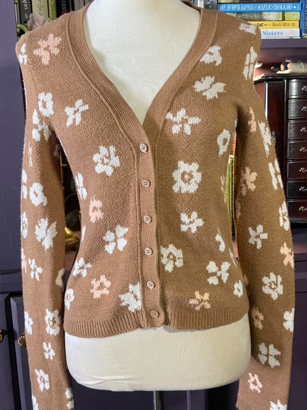 Retro Brown Floral knit Cardigan